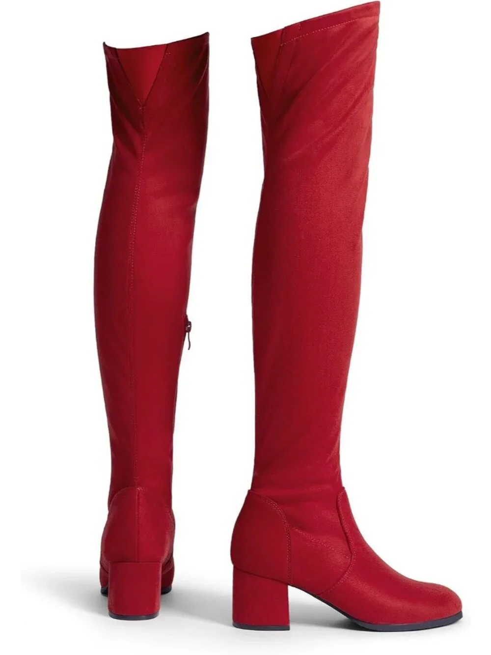 Women's Red Over the Knee Stretch Chunky Heel Thigh High Boots